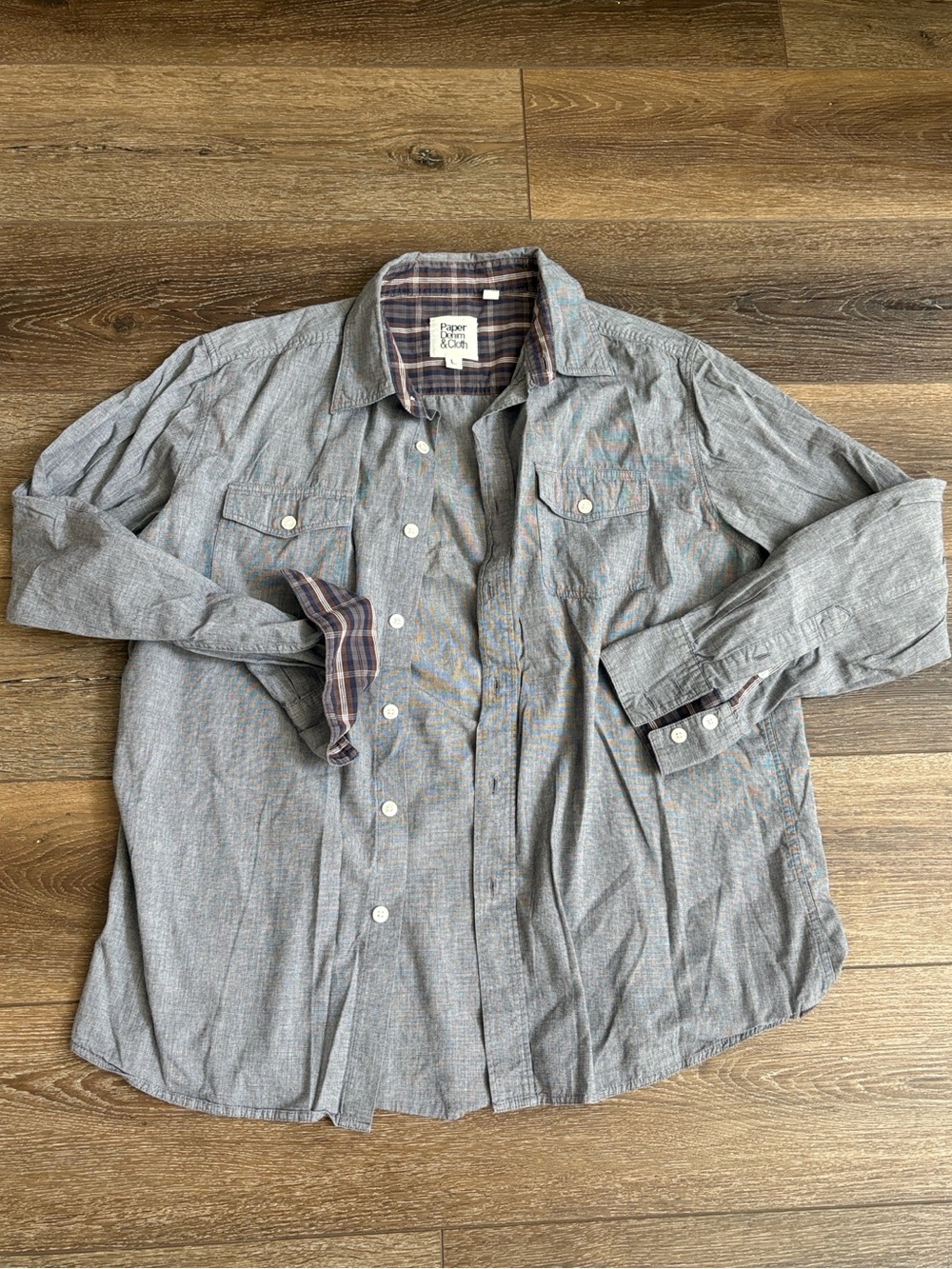 Paper Denim & Cloth Button-Down Shirt with Plaid Trim
